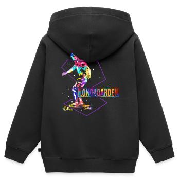 Longboard Polygone - Sweat Premium à capuche zippé enfant bio - noir - Dos - AI Model Kid Male (0cm)