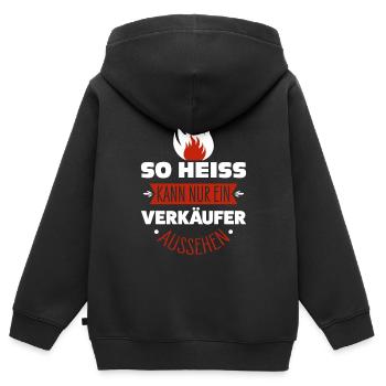 Verkäufer - Kinder Premium Organic Zip Hoodie - Schwarz - Hinten - AI Model Kid Male (0cm)