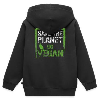 Vegan Umweltschutz - Kinder Premium Organic Zip Hoodie - Schwarz - Hinten - AI Model Kid Male (0cm)