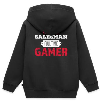 Vendeur Gaming - Sweat Premium à capuche zippé enfant bio - noir - Dos - AI Model Kid Male (0cm)