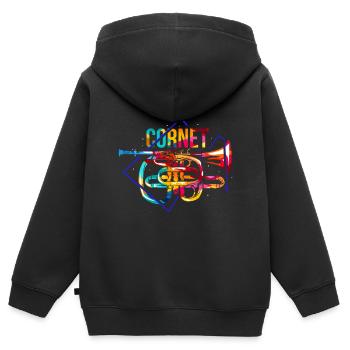 cornet à pistons - Sweat Premium à capuche zippé enfant bio - noir - Dos - AI Model Kid Male (0cm)