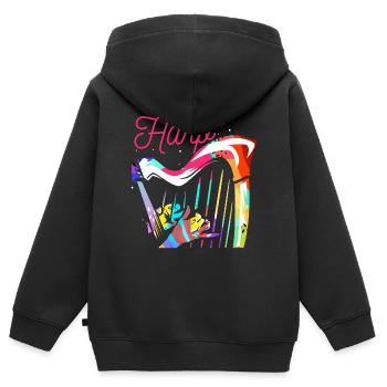 Harfe - Kinder Premium Organic Zip Hoodie - Schwarz - Hinten - AI Model Kid Male (0cm)