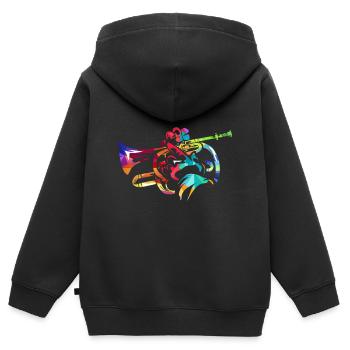 cornet à pistons - Sweat Premium à capuche zippé enfant bio - noir - Dos - AI Model Kid Male (0cm)
