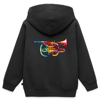 cornet à pistons - Sweat Premium à capuche zippé enfant bio - noir - Dos - AI Model Kid Male (0cm)