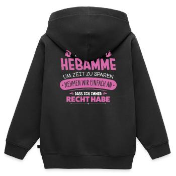 Sage-femme - Sweat Premium à capuche zippé enfant bio - noir - Dos - AI Model Kid Male (0cm)