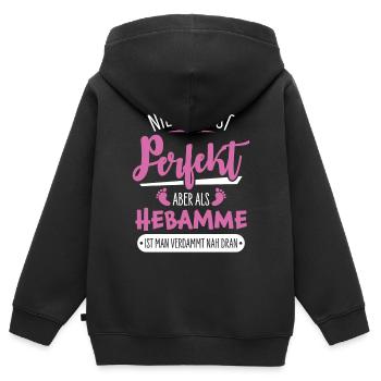 Sage-femme - Sweat Premium à capuche zippé enfant bio - noir - Dos - AI Model Kid Male (0cm)