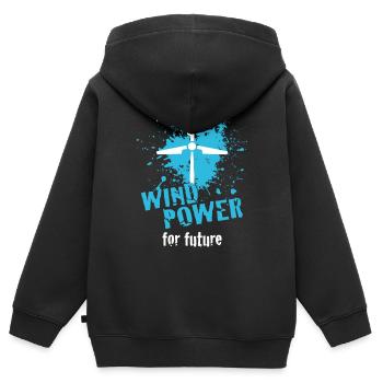 Énergie éolienne - Sweat Premium à capuche zippé enfant bio - noir - Dos - AI Model Kid Male (0cm)