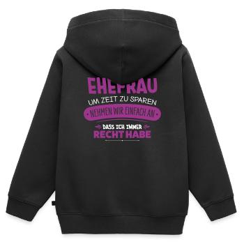 Ehefrau - Kinder Premium Organic Zip Hoodie - Schwarz - Hinten - AI Model Kid Male (0cm)