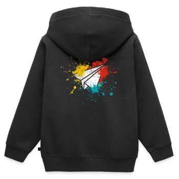 Pilote d’avion papier - Sweat Premium à capuche zippé enfant bio - noir - Dos - AI Model Kid Male (0cm)