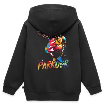 Parkour Traceur - Kinder Premium Organic Zip Hoodie - Schwarz - Hinten - AI Model Kid Male (0cm)