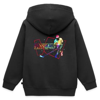 Floorball Unihockey - Kinder Premium Organic Zip Hoodie - Schwarz - Hinten - AI Model Kid Male (0cm)