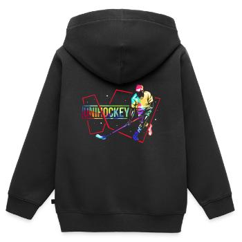 Unihockey Geschenk - Kinder Premium Organic Zip Hoodie - Schwarz - Hinten - AI Model Kid Male (0cm)