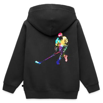 Floorball - Kinder Premium Organic Zip Hoodie - Schwarz - Hinten - AI Model Kid Male (0cm)