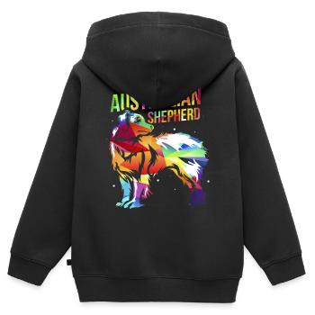 Australian Shepherd - Sweat Premium à capuche zippé enfant bio - noir - Dos - AI Model Kid Male (0cm)