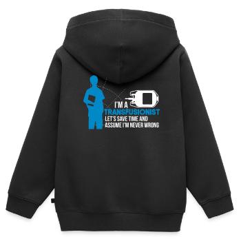Médicaments transfusionnelle - Sweat Premium à capuche zippé enfant bio - noir - Dos - AI Model Kid Male (0cm)