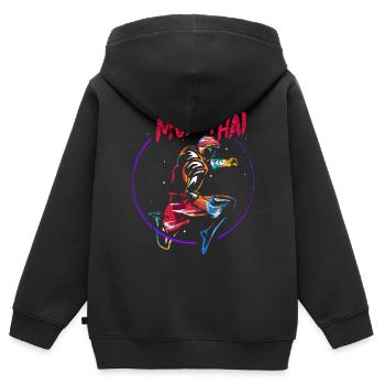 Cadeau de boxe thai muay - Sweat Premium à capuche zippé enfant bio - noir - Dos - AI Model Kid Male (0cm)
