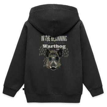 Au début était le phacochère. - Sweat Premium à capuche zippé enfant bio - noir - Dos - AI Model Kid Male (0cm)