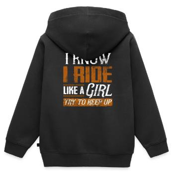 Fille cavalier fille cheval - Sweat Premium à capuche zippé enfant bio - noir - Dos - AI Model Kid Male (0cm)