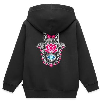 Main Hamsa Spirituelle de Fatima - Sweat Premium à capuche zippé enfant bio - noir - Dos - AI Model Kid Male (0cm)