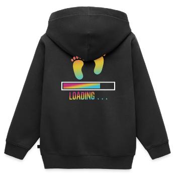 Bébé chargement bébé ventre dictons pieds cadeau - Sweat Premium à capuche zippé enfant bio - noir - Dos - AI Model Kid Male (0cm)