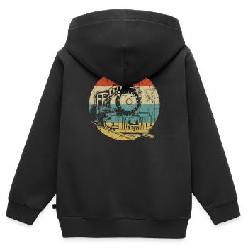 Zug - Kinder Premium Organic Zip Hoodie - Schwarz - Hinten - AI Model Kid Male (0cm)