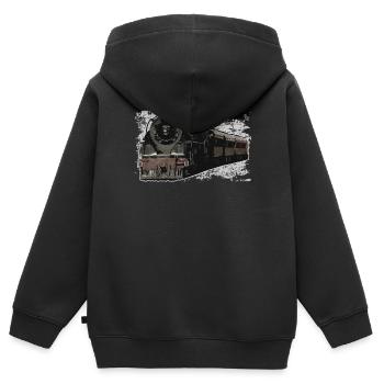 Zug - Kinder Premium Organic Zip Hoodie - Schwarz - Hinten - AI Model Kid Male (0cm)