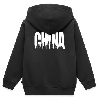 Chine - Sweat Premium à capuche zippé enfant bio - noir - Dos - AI Model Kid Male (0cm)