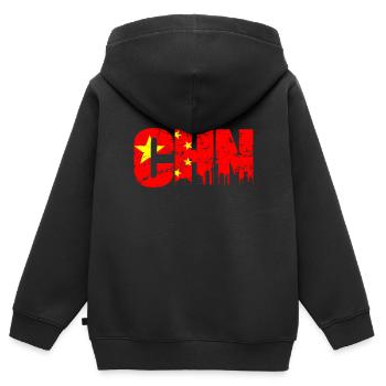 Chine - Sweat Premium à capuche zippé enfant bio - noir - Dos - AI Model Kid Male (0cm)