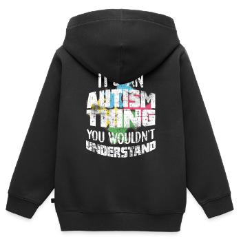 autisme - Sweat Premium à capuche zippé enfant bio - noir - Dos - AI Model Kid Male (0cm)
