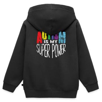 autisme - Sweat Premium à capuche zippé enfant bio - noir - Dos - AI Model Kid Male (0cm)