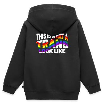 Transgender - Kinder Premium Organic Zip Hoodie - Schwarz - Hinten - AI Model Kid Male (0cm)