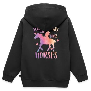 Nur ein Mädchen, das Pferde liebt - Kinder Premium Organic Zip Hoodie - Schwarz - Hinten - AI Model Kid Male (0cm)