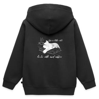 La vie est meilleure avec les livres Cats & Coffee Gift - Sweat Premium à capuche zippé enfant bio - noir - Dos - AI Model Kid Male (0cm)