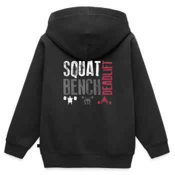 Cadeau d'entraînement de soulevé de terre de banc Squat - Sweat Premium à capuche zippé enfant bio - noir - Dos - AI Model Kid Male (0cm)