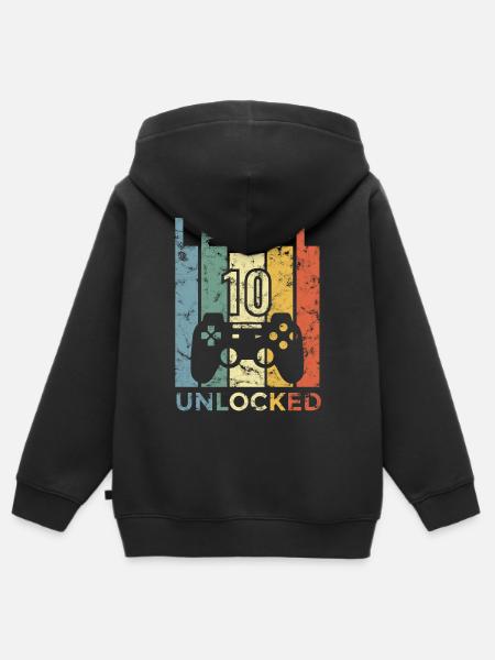 Regalo sbloccato per il decimo compleanno di livello 10 - Felpa Premium con cappuccio con zip bambino bio - nero