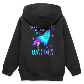 Nur ein Mädchen, das Wölfe Liebt Galaxy - Kinder Premium Organic Zip Hoodie - Schwarz - Hinten - AI Model Kid Male (0cm)