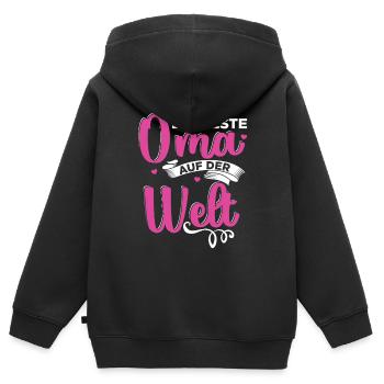 Oma - Kinder Premium Organic Zip Hoodie - Schwarz - Hinten - AI Model Kid Male (0cm)