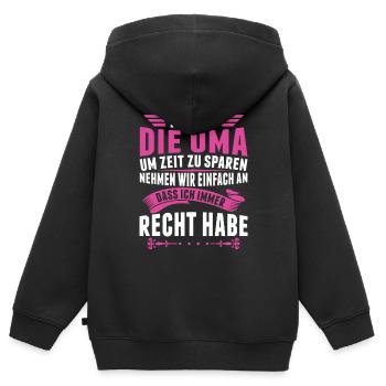 Oma - Kinder Premium Organic Zip Hoodie - Schwarz - Hinten - AI Model Kid Male (0cm)