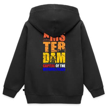 Amsterdam - Sweat Premium à capuche zippé enfant bio - noir - Dos - AI Model Kid Male (0cm)