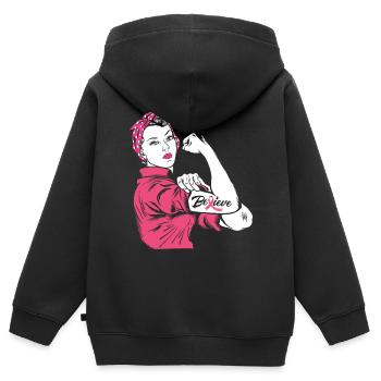 Brustkrebs Krebs Rosa Schleife Believe Frau - Kinder Premium Organic Zip Hoodie - Schwarz - Hinten - AI Model Kid Male (0cm)