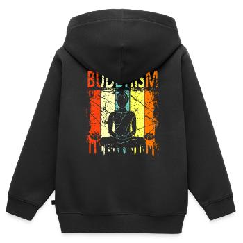 bouddhisme - Sweat Premium à capuche zippé enfant bio - noir - Dos - AI Model Kid Male (0cm)