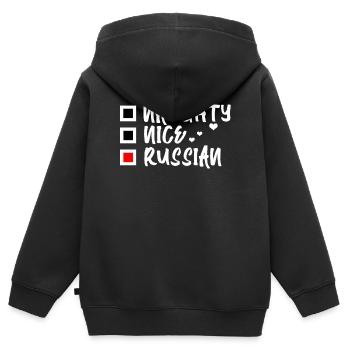 Russie - Sweat Premium à capuche zippé enfant bio - noir - Dos - AI Model Kid Male (0cm)