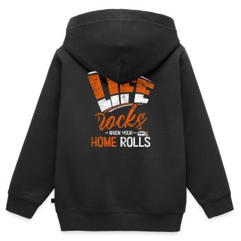Wohnwagen - Kinder Premium Organic Zip Hoodie - Schwarz - Hinten - AI Model Kid Male (0cm)