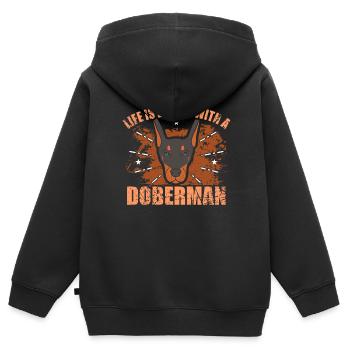 Doberman - Sweat Premium à capuche zippé enfant bio - noir - Dos - AI Model Kid Male (0cm)