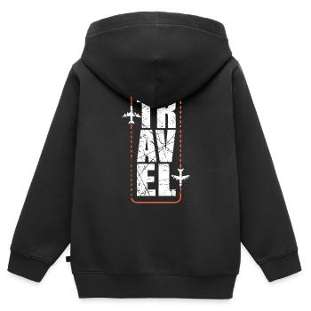 Reise - Kinder Premium Organic Zip Hoodie - Schwarz - Hinten - AI Model Kid Male (0cm)