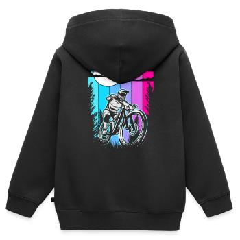 Downhill Biker Mountainbike - Kinder Premium Organic Zip Hoodie - Schwarz - Hinten - AI Model Kid Male (0cm)