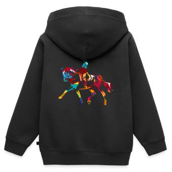 Dressur Geschenk - Kinder Premium Organic Zip Hoodie - Schwarz - Hinten - AI Model Kid Male (0cm)