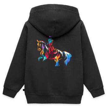 Dressur - Kinder Premium Organic Zip Hoodie - Schwarz - Hinten - AI Model Kid Male (0cm)