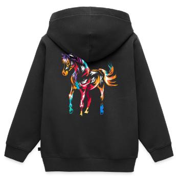 Cheval arabe - Sweat Premium à capuche zippé enfant bio - noir - Dos - AI Model Kid Male (0cm)