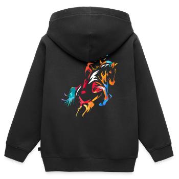 Chevaux de sport équestre de saut d'obstacles - Sweat Premium à capuche zippé enfant bio - noir - Dos - AI Model Kid Male (0cm)